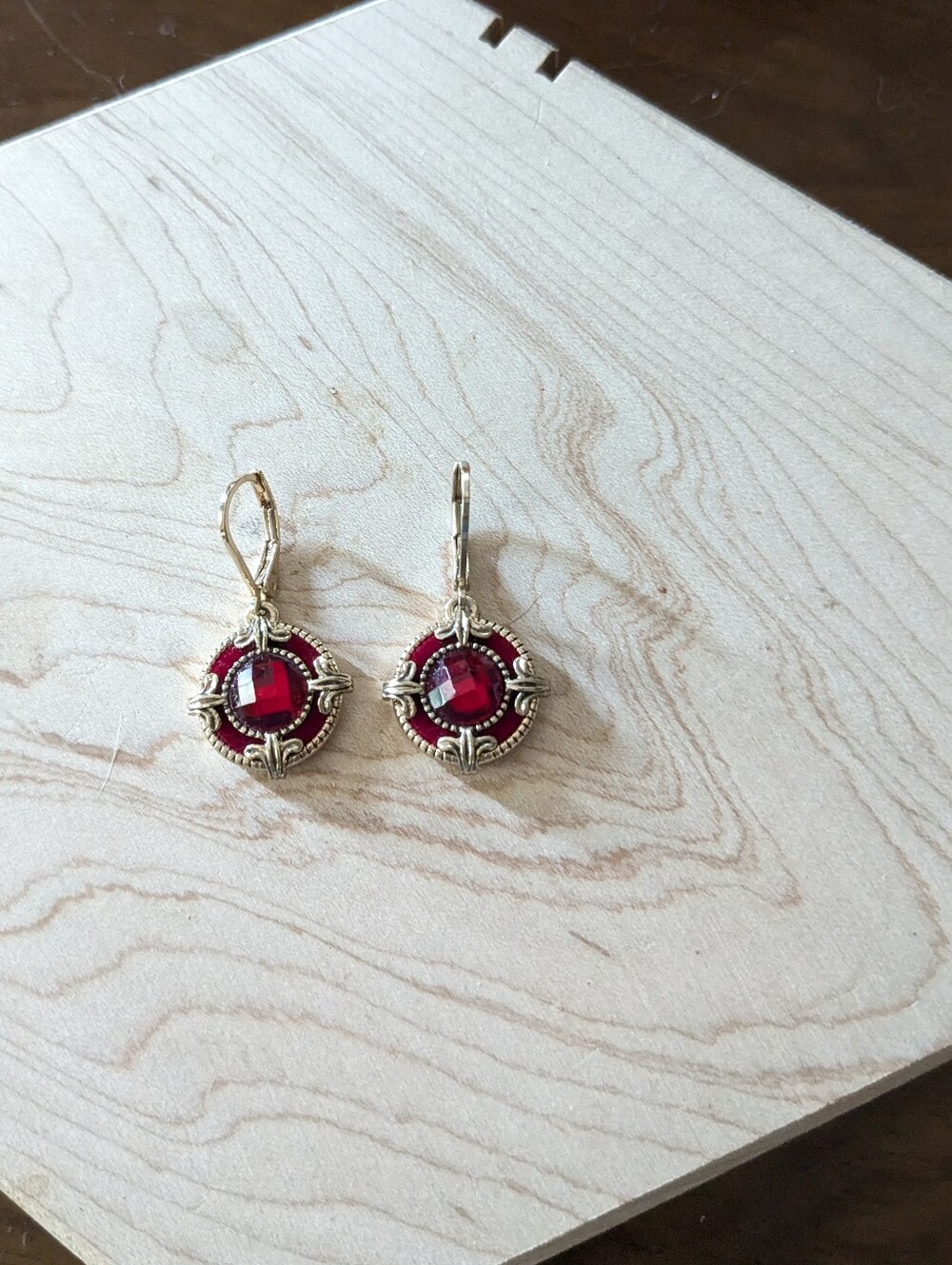 Vintage Napier Red Velvet Filigree Drop Earrings